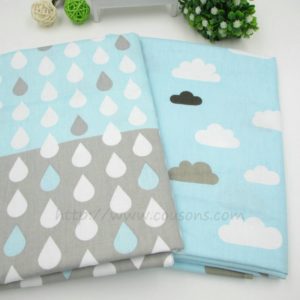 tissu Kalani B03 - Lot 2 tissus - Gouttes et nuages - bleu gris blanc - 01